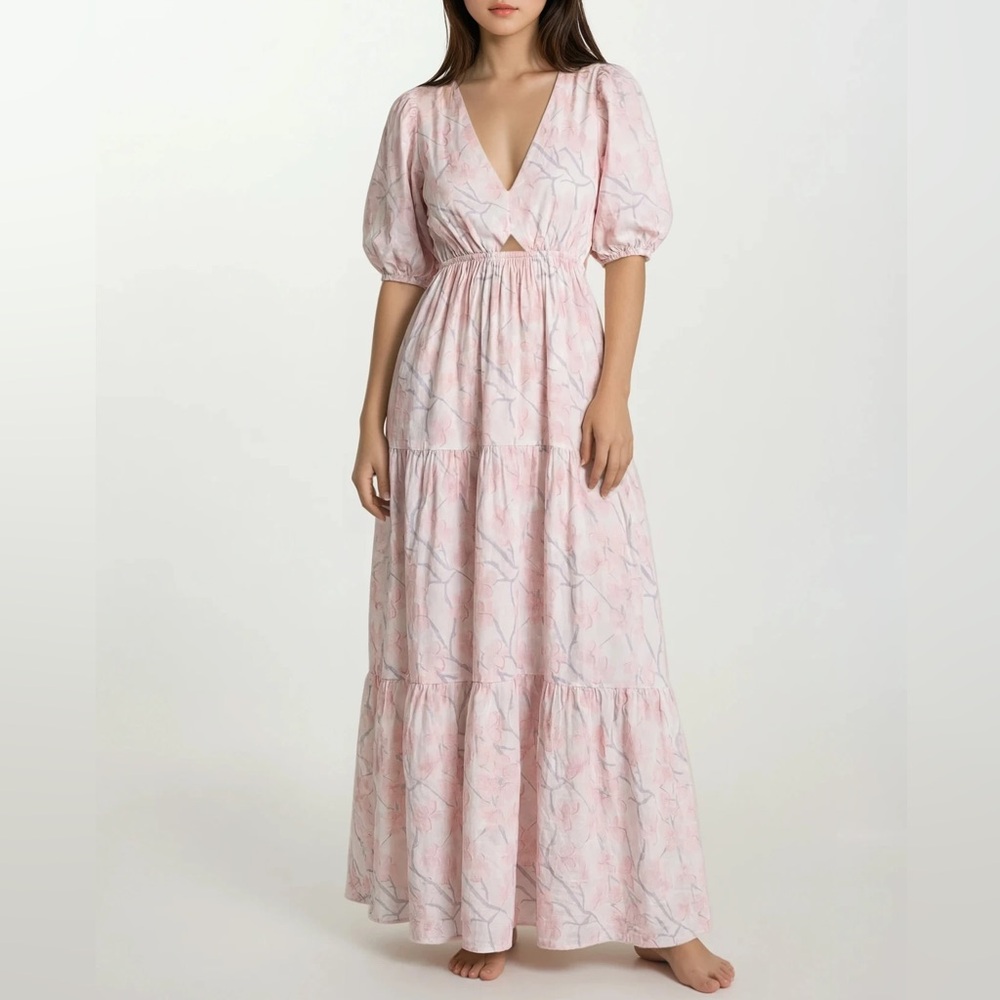 Fighting Eel Ava Sky Maxi Dress Kiana Blush Sakura Pink Floral linen small